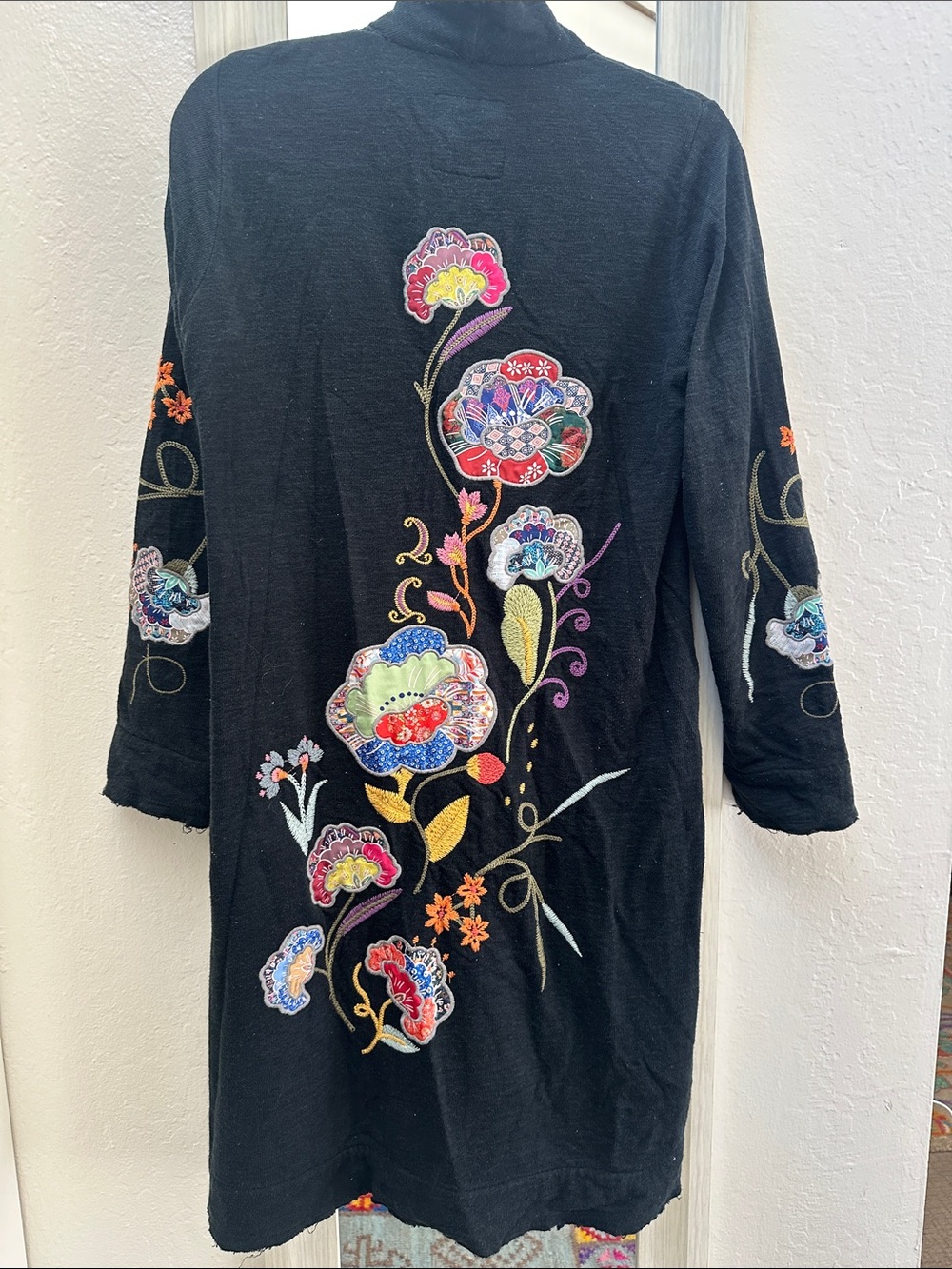 Johnny Was Black Embroidered Floral Trench Coat - Picture 2 of 2